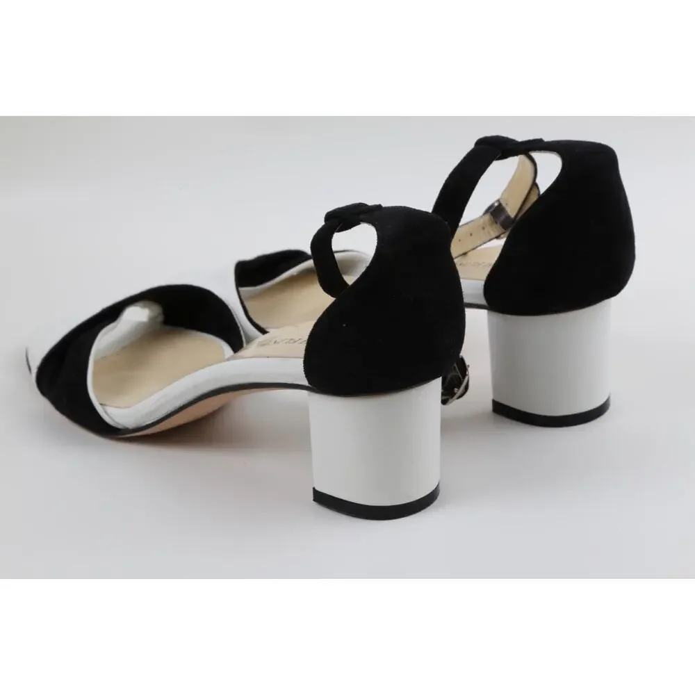 SARAH FLINT Handmade Black White Suede Leather Block Ankle Strap Sandals Size 39 - Picture 13 of 16